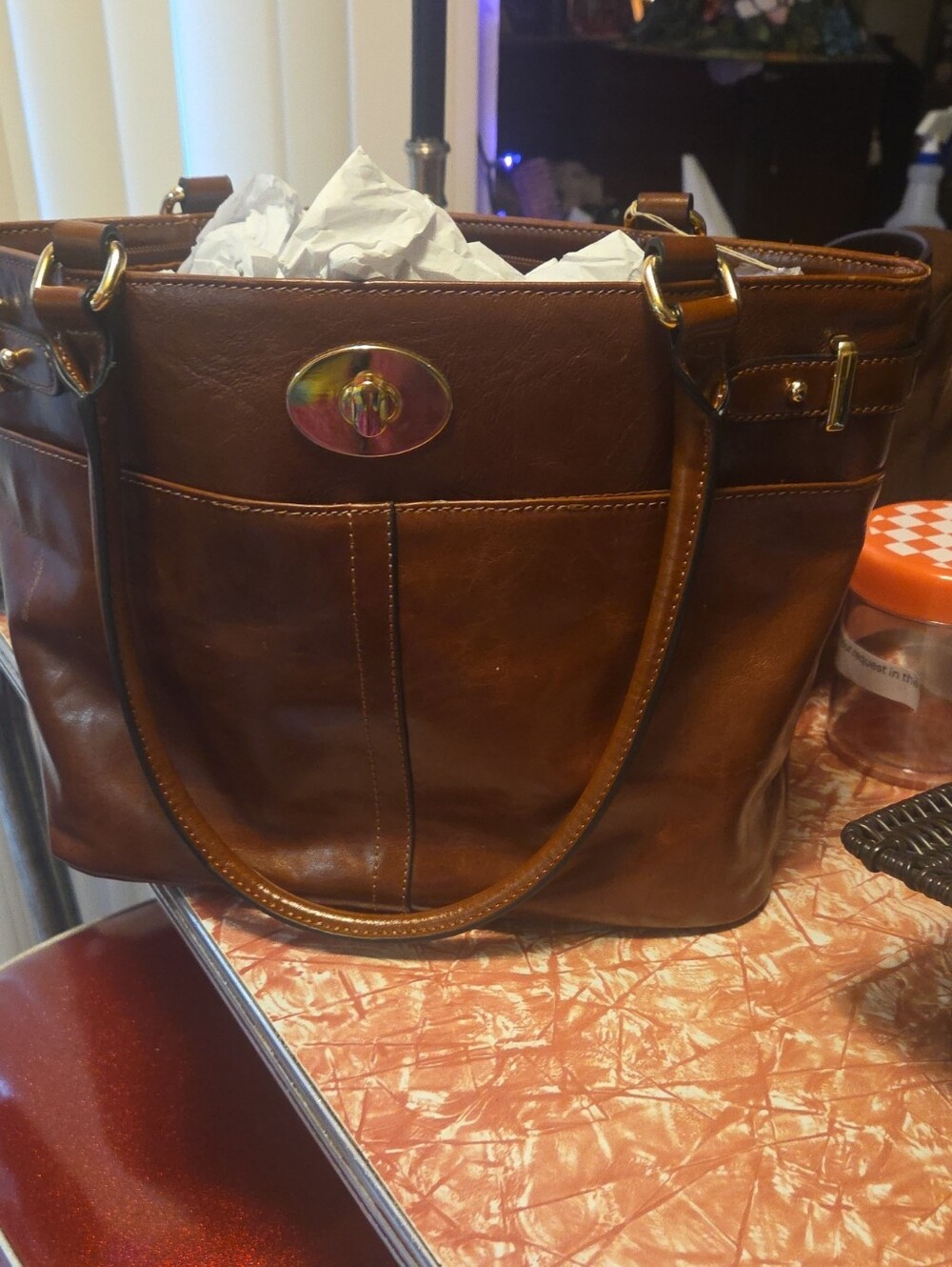Giani Bernini Brown Leather Tote with Gold Hardware